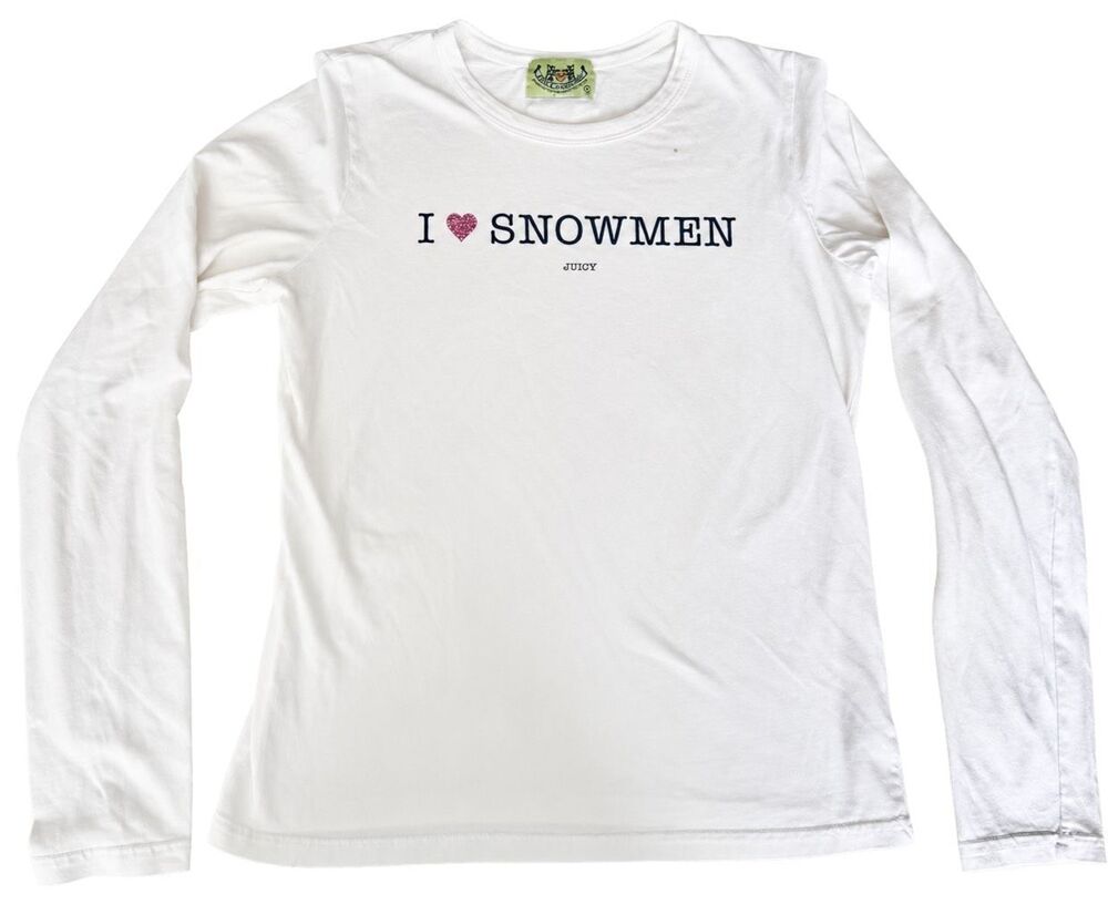 Vintage Y2K Juicy Couture I Love Snowmen Christmas Long Sleeve Tee L